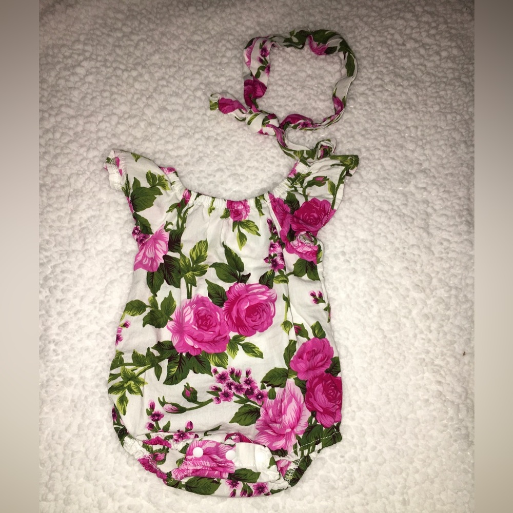 Rosey baby onesie with matching headband